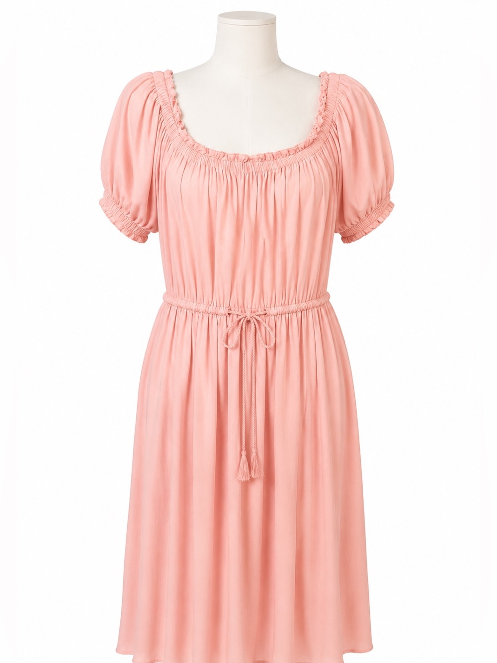 Torrid Size 1 Coral Pink Rayon Peasant Maxi Dress Puff Sleeve Drawstring